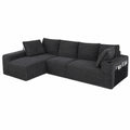 L-förmiges Schlafsofa 280cm mit Cordstoff, modular und USB-Anschluss, inklusive 5 Kissen, Graues Ecksofa für Wohnzimmer & Schlafzimmer