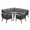 Merax 8-Personen Gartenset mit Ecksofa und Tisch, Handgewebt aus Seil, Verzinkter Rahmen, Glasplatte, Grau
