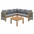 Mrwoo 5-Personen Gartenmöbel-Set, Ecksofa & Couchtisch, Akazienholz & Seilgeflecht, Wetterfest, Grau