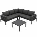 Hochwertiges Garten-Lounge-Set für 4-5 Personen, wetterfeste Outdoor-Möbel, verstellbare Beine, 4-teilig, inkl. Kissen, grauer Stahlrahmen