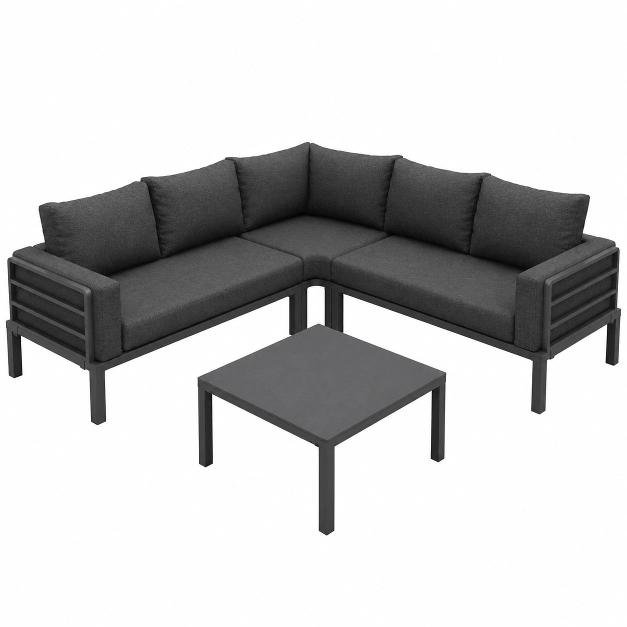 Hochwertiges Garten-Lounge-Set für 4-5 Personen, wetterfeste Outdoor-Möbel, verstellbare Beine, 4-teilig, inkl. Kissen, grauer Stahlrahmen
